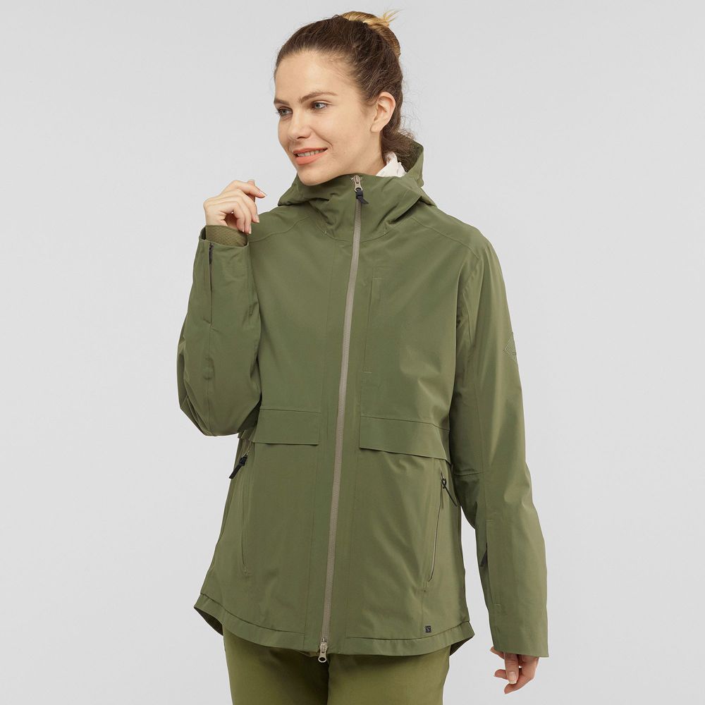 Salomon Singapore Womens Ski Jackets - OUTLAW 3IN1 W Olive | 31026-UGJV